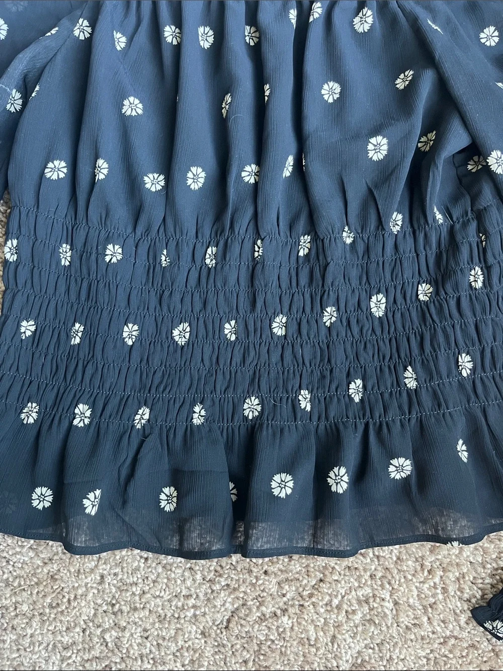 Madewell Black Floral Smocked Peplum Long-Sleeve Top